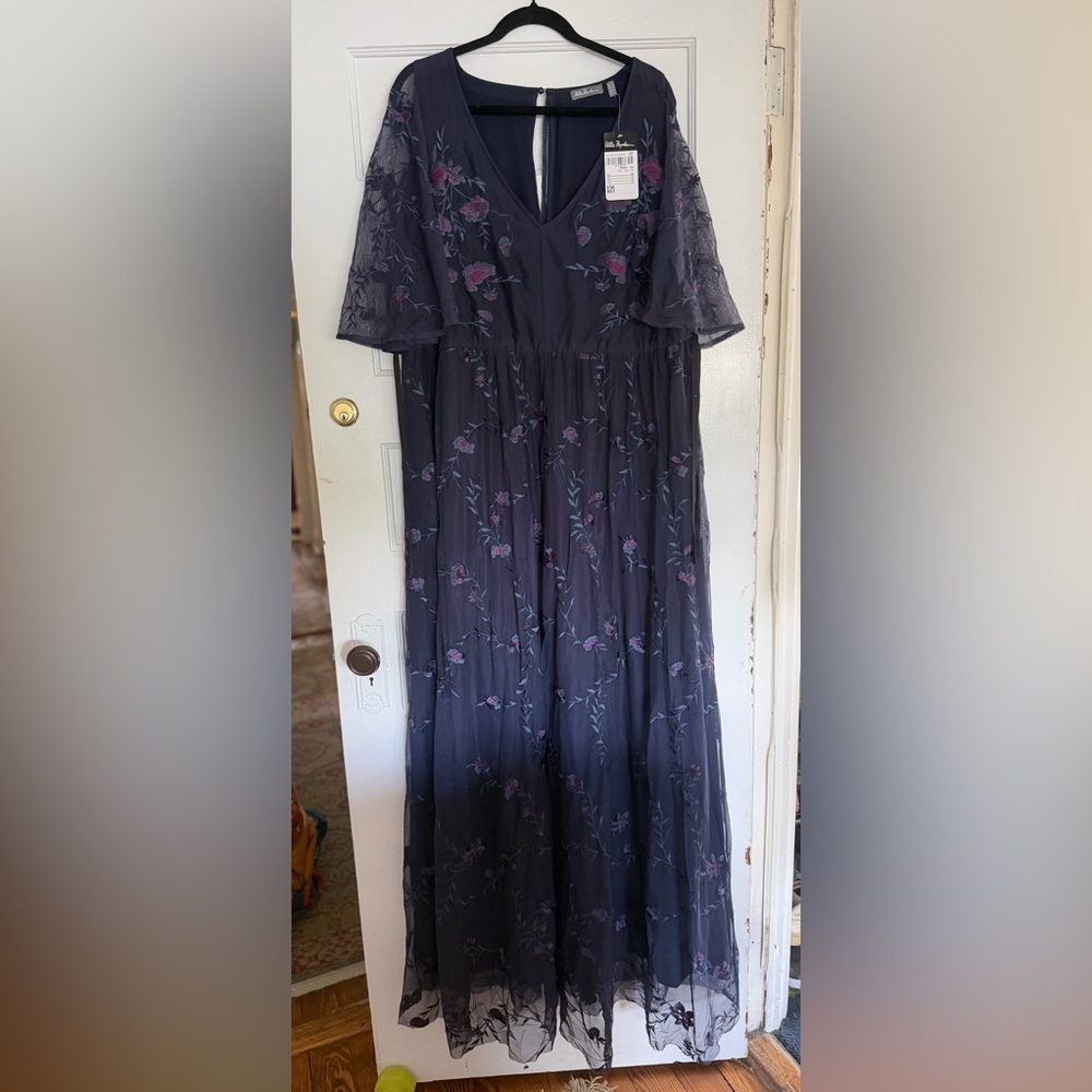 Ulla Popken Navy Maxi Dress with Floral Embroidery